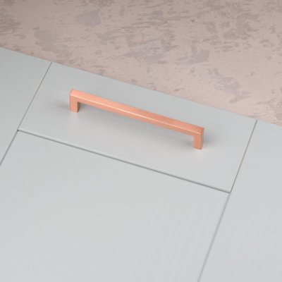 160mm Satin Copper Cabinet Handle Rose Gold Square Cupboard Door Drawer Pull Wardrobe Furniture Replacement Upcycle