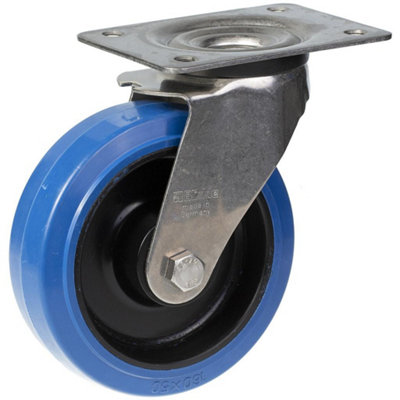 160mm stainless steel swivel castor with blue elastic rubber on nylon centre whe