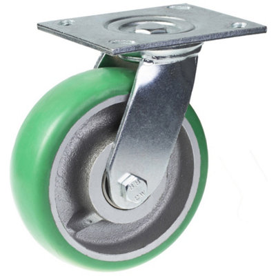 160mm swivel castor with green convex elastic polyurethane on cast iron ...