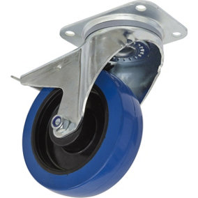 160mm Swivel Plate Castor Wheel - 46mm Tread Polymer & Elastic Total Lock Brakes