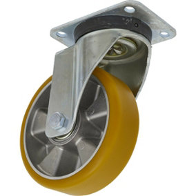 160mm Swivel Plate Castor Wheel - 50mm Tread Non-Marking Aluminium & PU Plastic