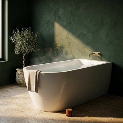 1630 x 700mm Back to Wall Bath White Curved Crosslinked Cast Acrylic ...