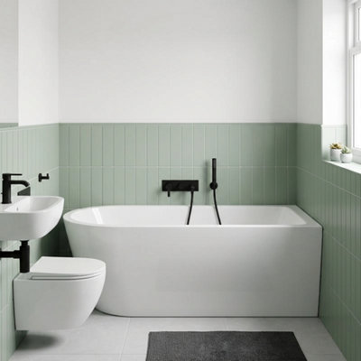 1630 x 700mm Back to Wall Bath White Curved Crosslinked Cast Acrylic ...