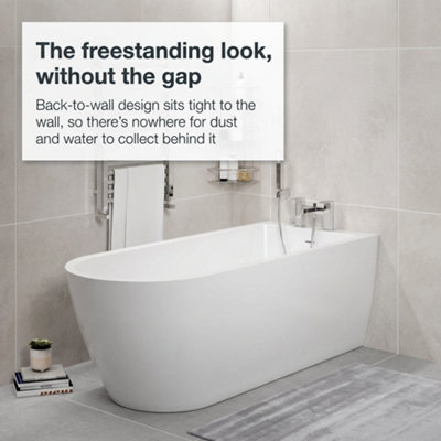 1630 x 700mm Back to Wall Bath White Curved Crosslinked Cast Acrylic ...