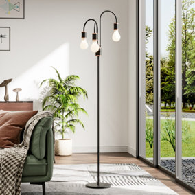164.5cm E27 Bulb Base Modern Industrial 3 Lights Floor Lamp Floor Light with Foot Switch