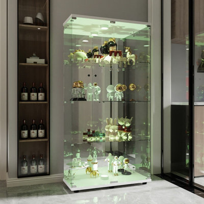 164cm Display Cabinets with LED Lights and Lockable Glass Doors,4-Shelf ...