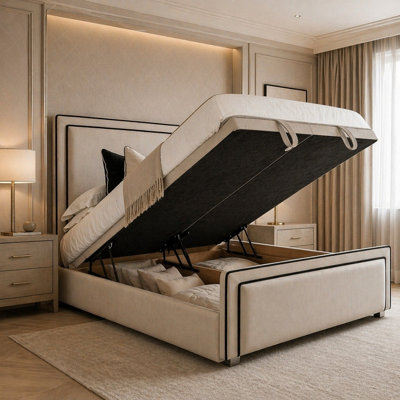4Ft6 Double Louis Divan Ottoman Gas Lift Storage Bed