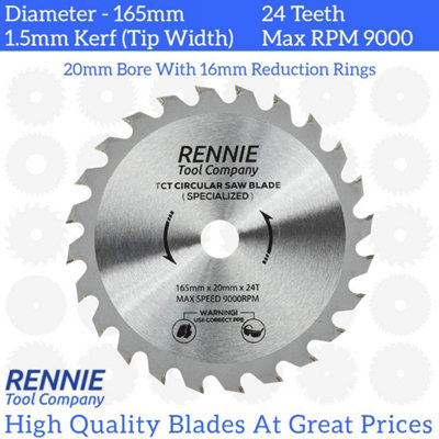 165mm x 24T TCT Cordless Circular Wood Saw Blade With Thin Kerf. Fits Bosch Makita Ryobi Dewalt Circular Saws etc DIY at B Q