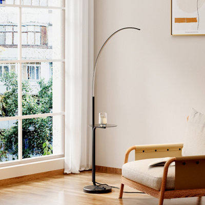 168.6cm Minimalist LED Arc Floor Lamp Floor Light with Tray and Foot Switch For Bedroom Living Room
