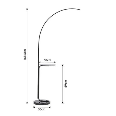 168.6cm Minimalist LED Arc Floor Lamp Floor Light with Tray and Foot Switch For Bedroom Living Room