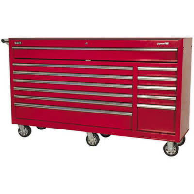 1680 x 465 x 1005mm 12 Drawer RED Portable Tool Chest Locking Mobile Storage Box
