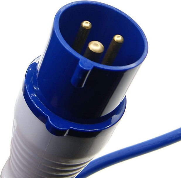 16A 2P+E Hook Up Plug to 13A 4 Gang Socket Mains Extension Cable Lead,  240V, 1m, Blue, for Caravan Site Camping Motorhome Marina