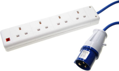 16A 2P+E Hook Up Plug to 13A 4 Gang Socket Mains Extension Cable Lead, 240V, 20m, Blue, for Caravan Site Camping Motorhome Marina Price Comparisons | Compare The Build