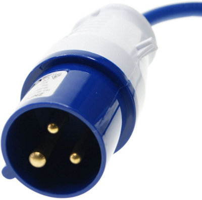 16A 2P+E Hook Up Plug to 13A 4 Gang Socket Mains Extension Cable Lead, 240V, 5m, Blue, for Caravan Site Camping Motorhome Marina
