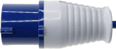 16A 2P+E Hook Up Plug to 13A 4 Gang Socket Mains Extension Cable Lead, 240V, 5m, Blue, for Caravan Site Camping Motorhome Marina