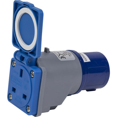 16A 2P+E Plug to Standard UK Socket Adaptor - IP44 Rated - 3-Pin UK Plug Socket
