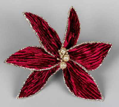 16cm Burgandy Poinsettia Poinsettia Flower - Christmas Tree Decoration