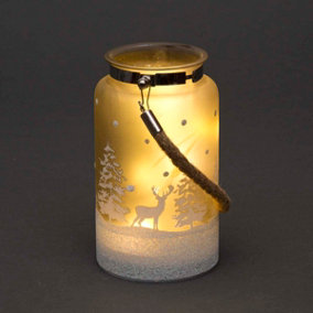 16cm Christmas Decorated Jar Table Forest Scene Frosty Lantern