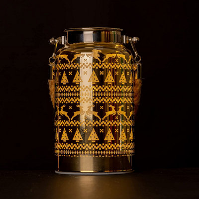 16cm Christmas Decorated Jar Table Skandi Design Gold Lantern - 7