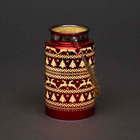 16cm Christmas Decorated Jar Table Skandi Design Red Lantern