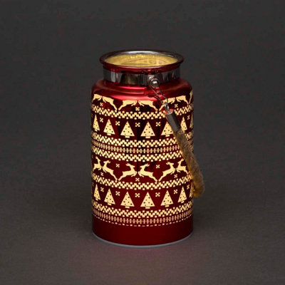 16cm Christmas Decorated Jar Table Skandi Design Red Lantern