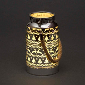 16cm Christmas Decorated Jar Table Skandi Design Silver Lantern