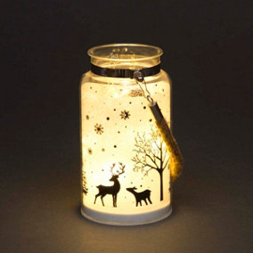 16cm Christmas Decorated Jar Table Winter Woodland Scene Lantern