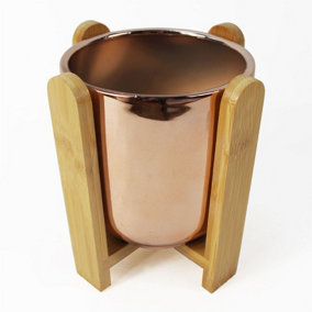 16cm Gold Ceramic Planter with Bamboo Stand