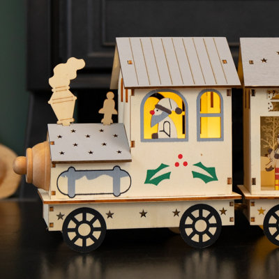16cm LED Battery Operated Indoor Wooden Christmas Train