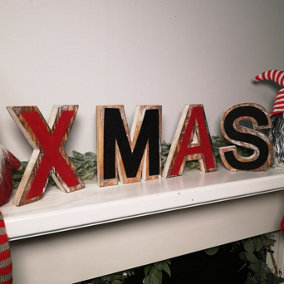 16cm Rustic Wooden XMAS Letters Christmas Decoration