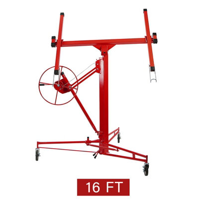 16ft Red Professional Mobile Drywall Hoist Plasterboard Lifter Caster Panel Sheet Lift