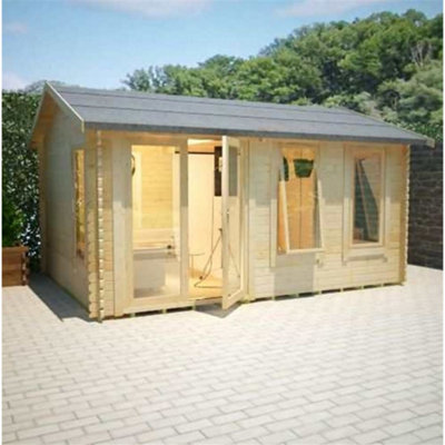 16ft x 10ft (4.75m x 2.95m) Ralph 44mm Wooden Log Cabin (19mm Tongue and Groove Floor and Roof) (16 x 10) (16x10)