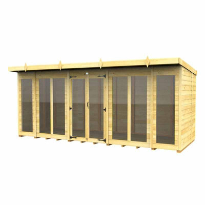 16ft x 5ft Pent Summer House (Full Height Window) - Wood - L 147 x W 474 x H 201 cm