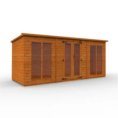 16ft x 6ft (4750mm x 1750mm) Horsforth Shiplap Full Pane Pent Retreat Summerhouse with 4 Windows