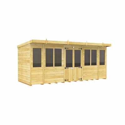 16ft x 7ft Pent Summer House - Wood - L 214 x W 474 x H 201 cm