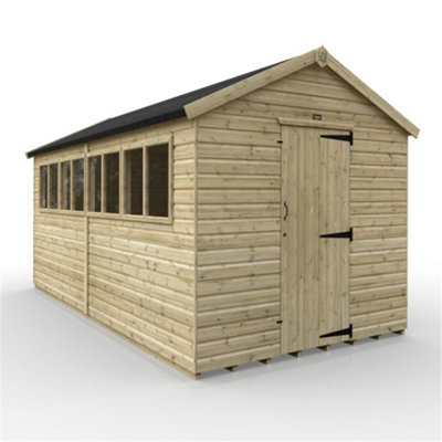 16ft x 8ft (4750mm x 2350mm) Horsforth Elite Pressure Treated Shiplap Apex Shed with 8 Windows