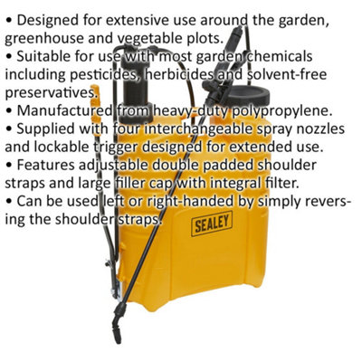 16L Backpack Sprayer - Heavy Duty PP Plastic - Interchangeable Spray Nozzles