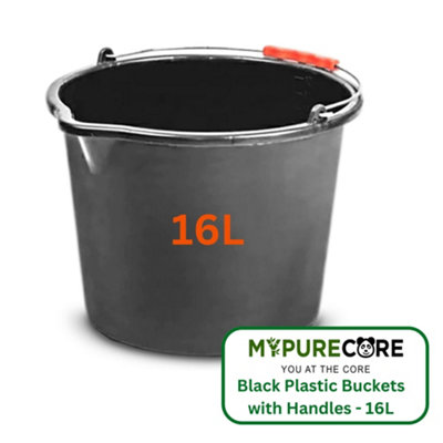 16L Black Plastic Bucket with Handles Sturdy Big Water Bucket with ...