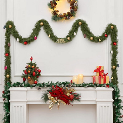 Green Christmas Garland Decorations, Xmas Tinsel Garland Artificial Greenery Decorations For Outdoor And Indoor - 33ft/10m