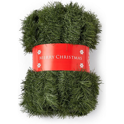 Green Christmas Garland Decorations, Xmas Tinsel Garland Artificial Greenery Decorations For Outdoor And Indoor - 33ft/10m