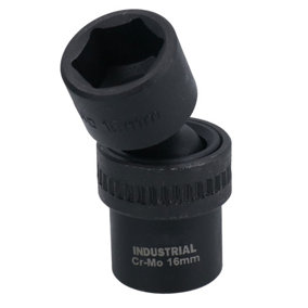 16mm 3/8in Drive Universal Swivel Wobble Metric Impact Shallow Socket