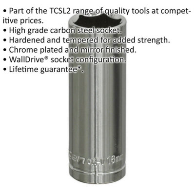 16mm Chrome Plated Deep Drive Socket - Durable 3/8" Square Drive Tool for Professionals and DIYers