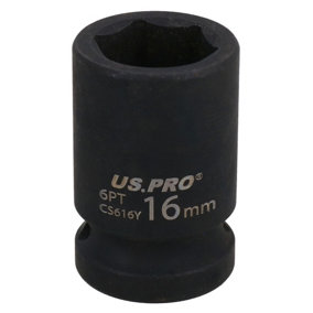 16mm Metric Shallow Impact Impacted European Style Socket 1/2" Drive 6 Sided