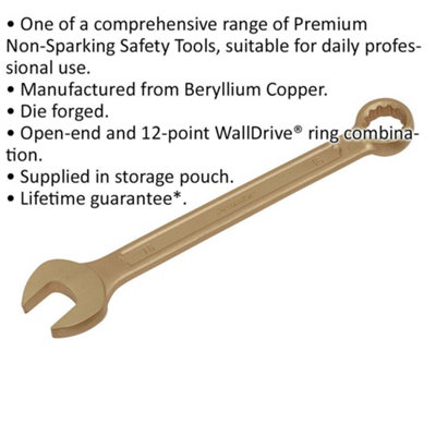 16mm Non-Sparking Combination Spanner - Open-End & 12-Point WallDrive Ring