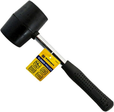 16Oz Rubber Mallet Hammer Fibreglass Silver Shaft Grip Handle Diy Hand Tools