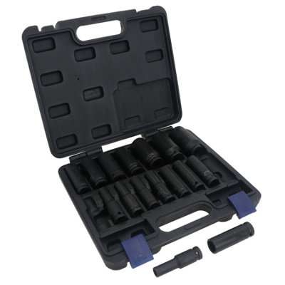 SIGNET 1/2" Drive 16PC Deep Socket Set - Mirror Finish, Metric & SAE, Includes Storage Tray