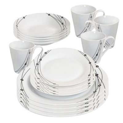16pc Dinner Set Bowl Plate Mug Soup Side Plates Porcelain Cups