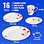 16Pc Dinner Set Bowl Plate Mug Soup Side Porcelain Cup Gift Kitchen Service New Cream & Red Patterns