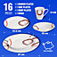 16Pc Dinner Set Bowl Plate Mug Soup Side Porcelain Cup Gift Kitchen Service New Red & Black Patterns