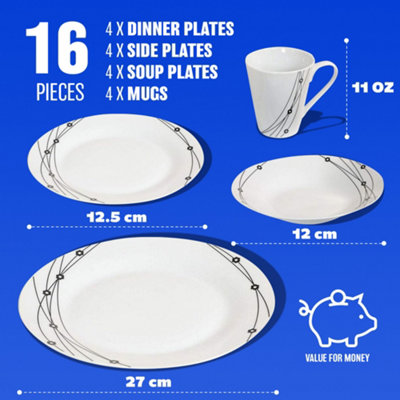 16pc Dinner Set Bowl Plate Mug Soup Side Porcelain Cup Gift Kitchen Service New